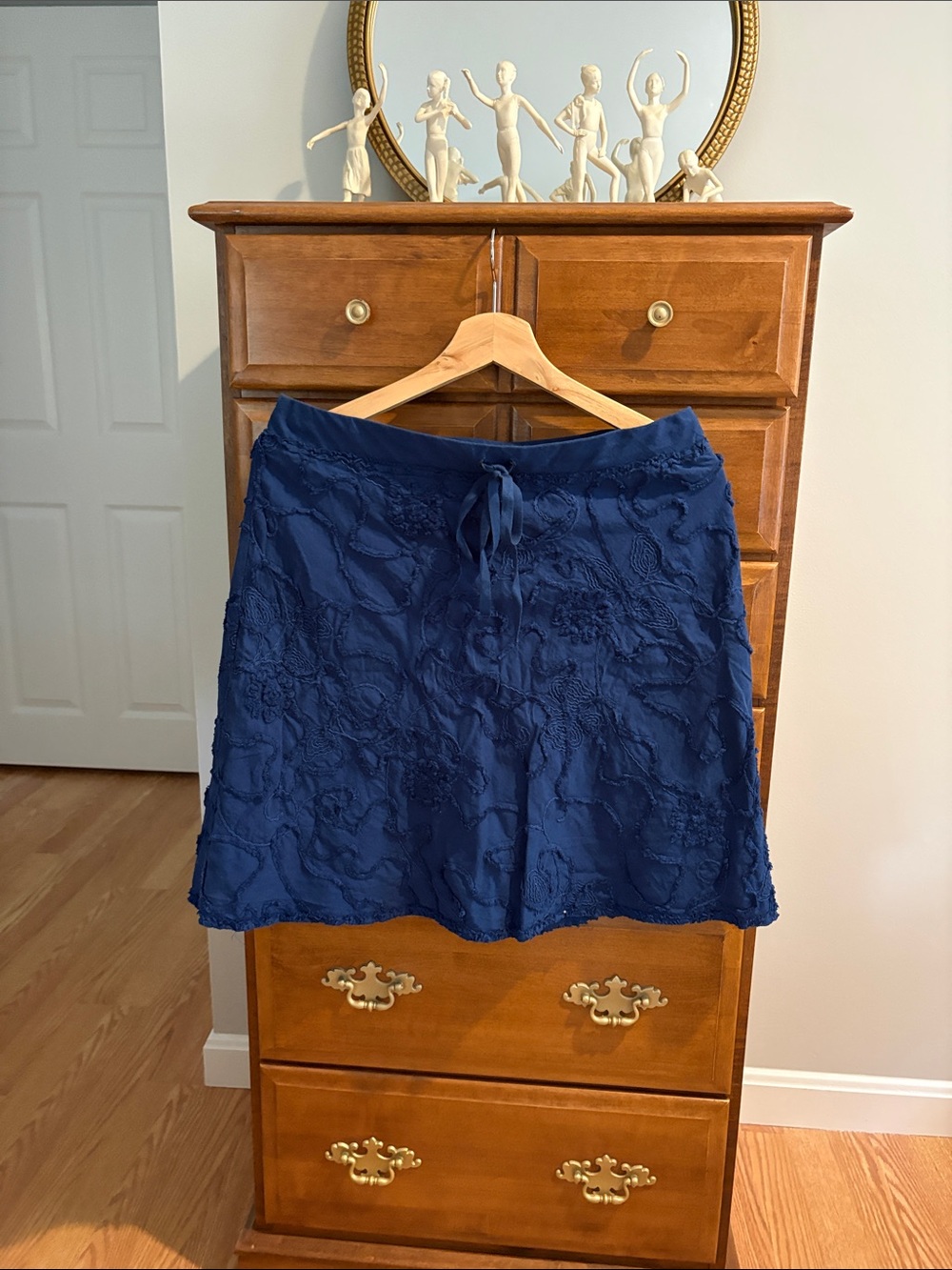 Max Studio Navy Embroidered Drawstring Skort